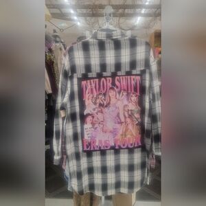 Recycled Taylor Swift Eras Tour Graphic Flannel Shirt Size Large